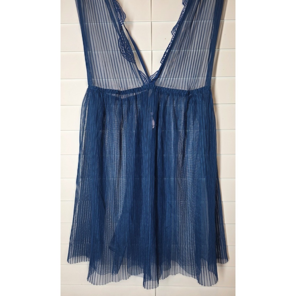 Victorias Secret Chemise Dream Angels Navy Blue Sheer Mesh Babydoll Lingerie L - Picture 4 of 9